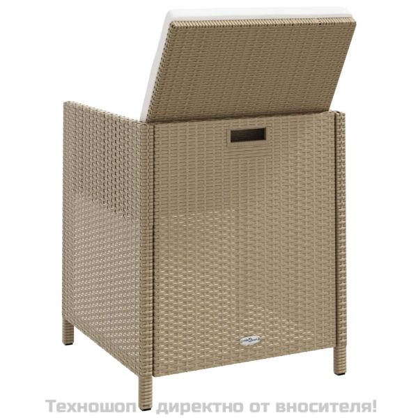 Градински столове с възглавници, 4 бр, полиратан, бежови