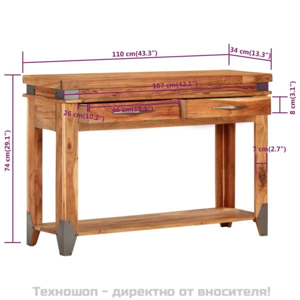 Конзолна маса, 110x34x74 cм, акациево дърво масив
