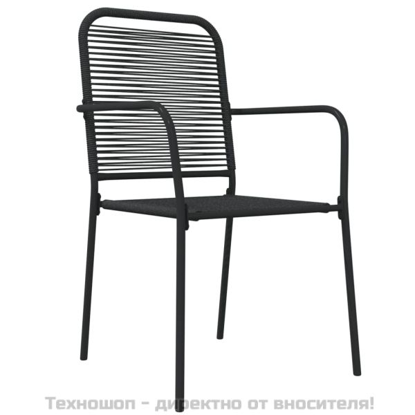 Градински комплект, 7 части, черен, памучно въже и стомана