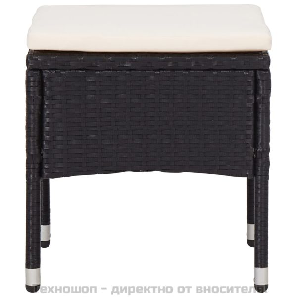 Градински трапезен комплект, 5 части, черен полиратан и акация