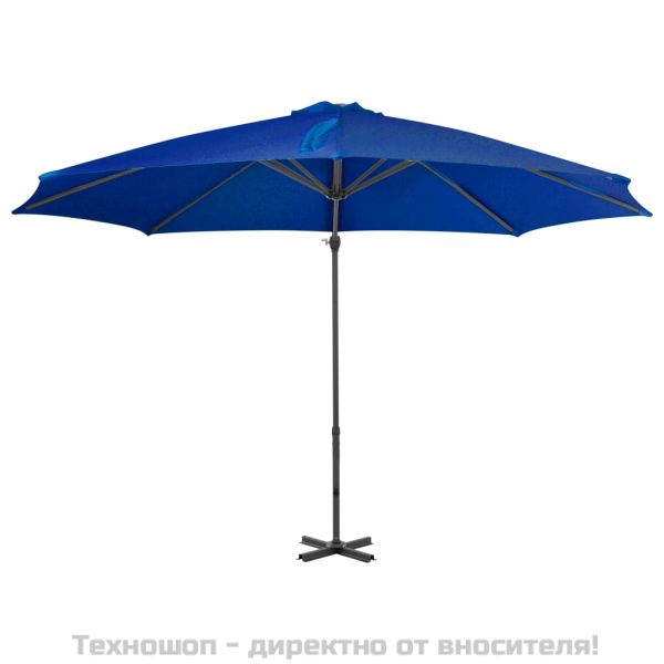 Конзолен градински чадър с алуминиев прът, лазурносиньо, 300 см