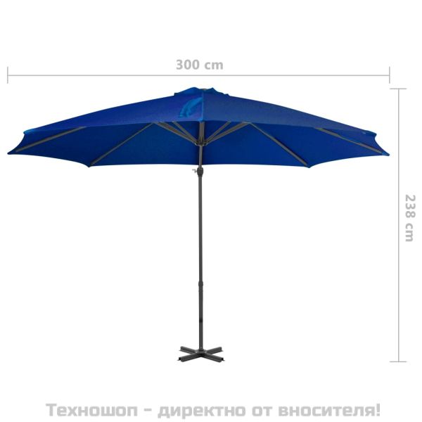 Конзолен градински чадър с алуминиев прът, лазурносиньо, 300 см