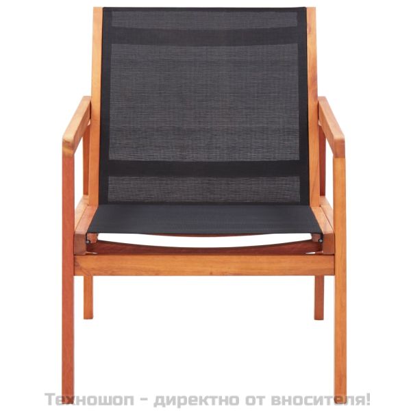 Градински релакс стол черен евкалиптово дърво масив и textilene