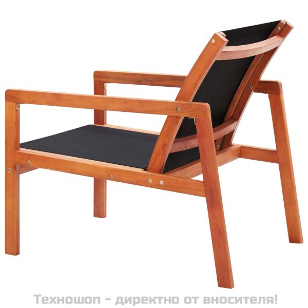 Градински релакс стол черен евкалиптово дърво масив и textilene