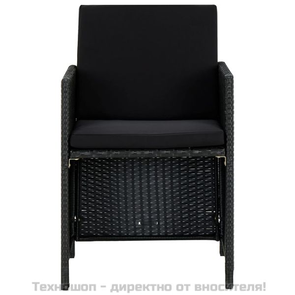 Градински комплект с възглавници, 9 части, полиратан, черен