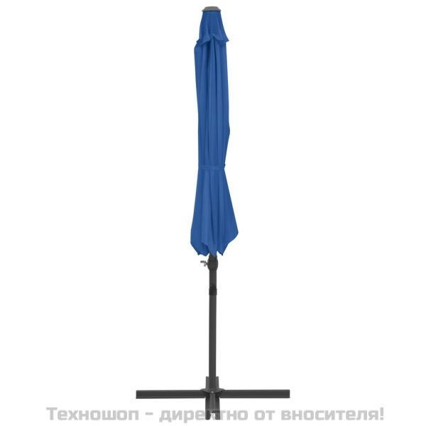 Конзолен градински чадър със стоманен прът, лазурносин, 300 см