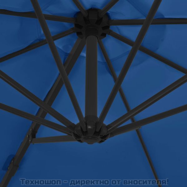 Конзолен градински чадър със стоманен прът, лазурносин, 300 см