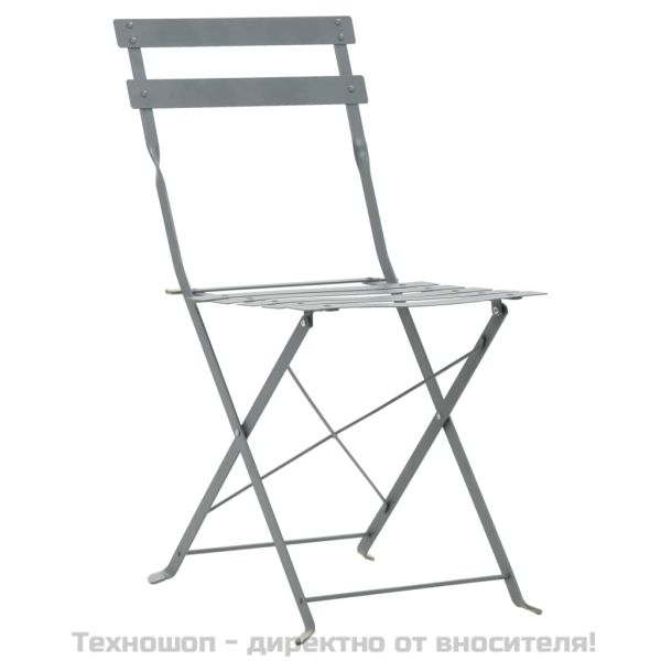 Градински бистро комплект, 3 части, стомана, сив