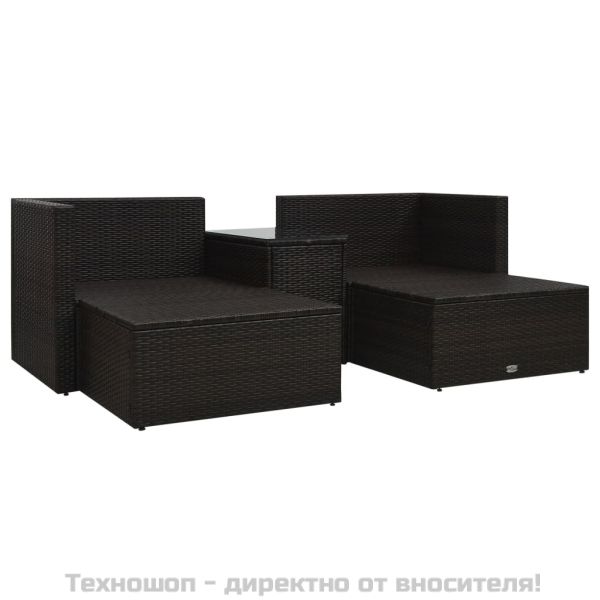 Градински комплект с възглавници, 5 части, кафяв полиратан