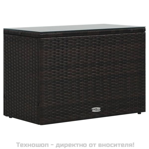 Градински комплект с възглавници, 5 части, кафяв полиратан