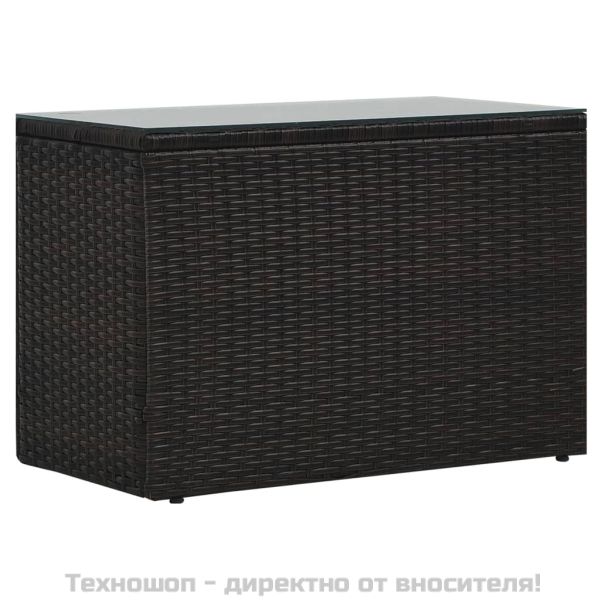 Градински комплект с възглавници, 5 части, кафяв полиратан