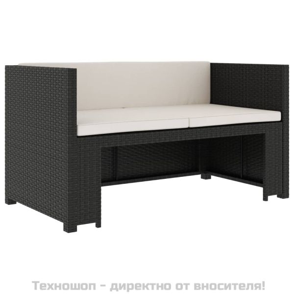 Градински комплект с възглавници, 5 части, черен полиратан