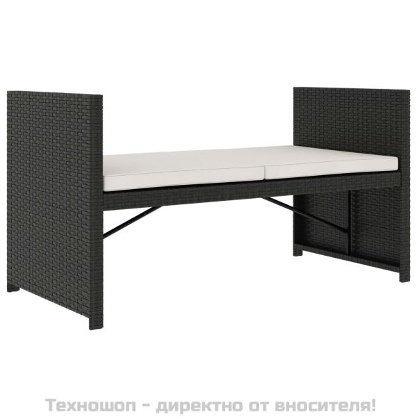 Градински комплект с възглавници, 5 части, черен полиратан