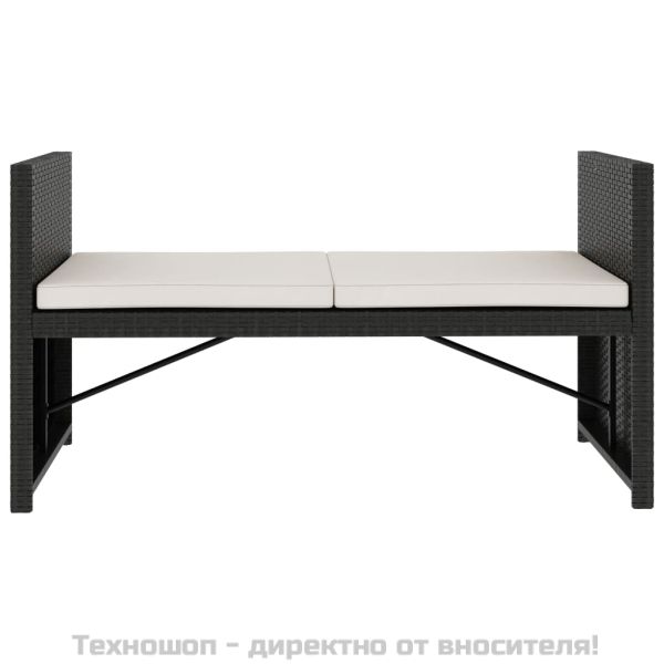 Градински комплект с възглавници, 5 части, черен полиратан