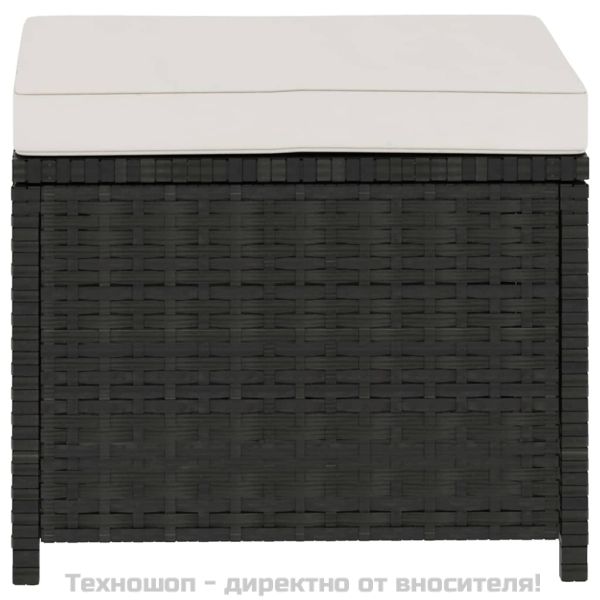 Градински комплект с възглавници, 5 части, черен полиратан