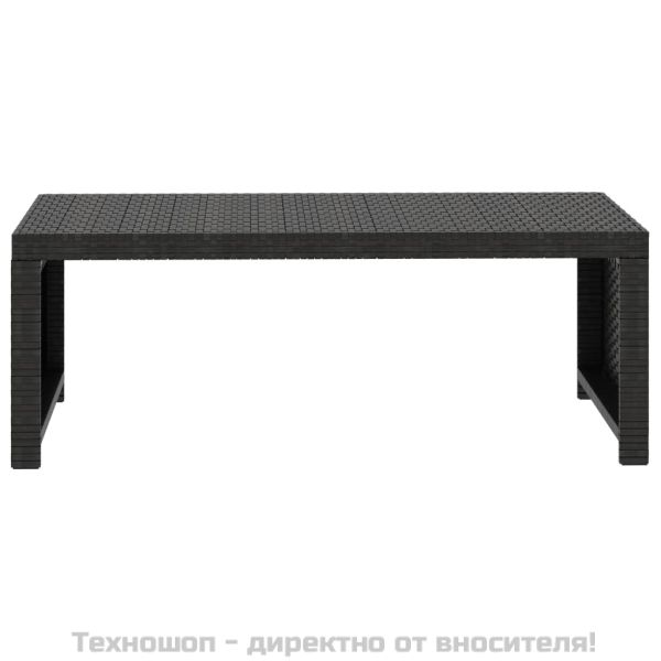 Градински комплект с възглавници, 5 части, черен полиратан