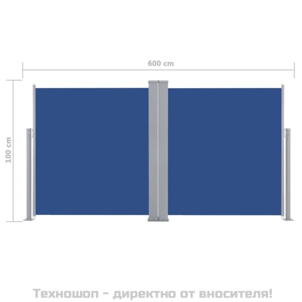 Прибираща се странична тента, синя, 100x600 см