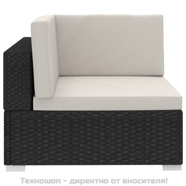 Градински комплект с възглавници, 3 части, полиратан, черен