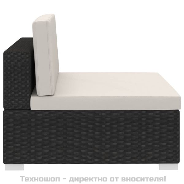 Градински комплект с възглавници, 3 части, полиратан, черен