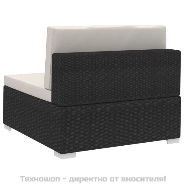 Градински комплект с възглавници, 3 части, полиратан, черен