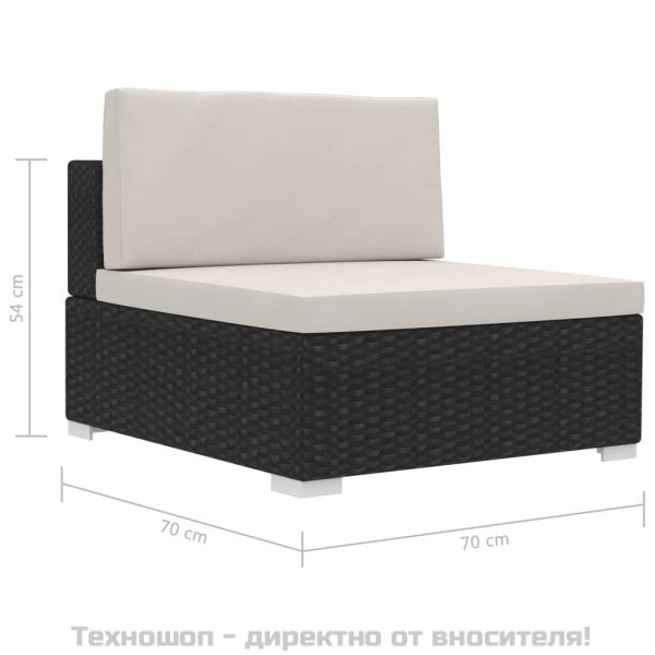 Градински комплект с възглавници, 3 части, полиратан, черен