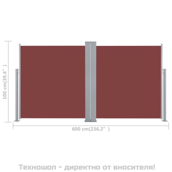 Прибираща се странична тента, кафява, 100x600 см
