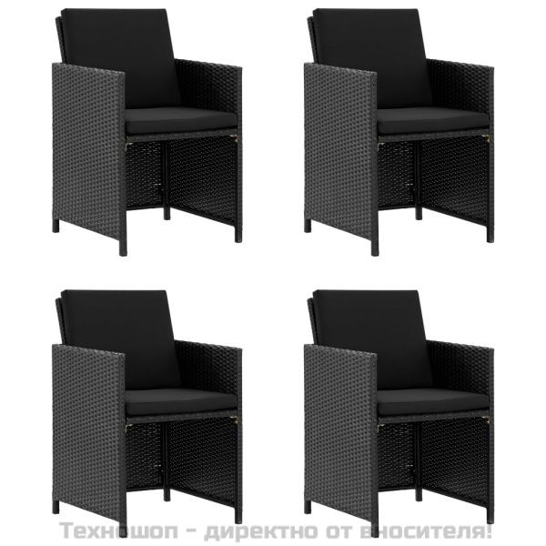 Градински комплект с възглавници, 5 части, полиратан, черен