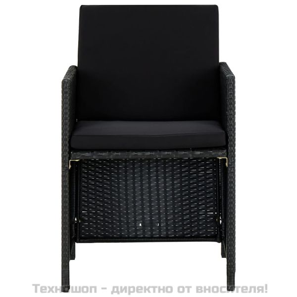 Градински комплект с възглавници, 5 части, полиратан, черен