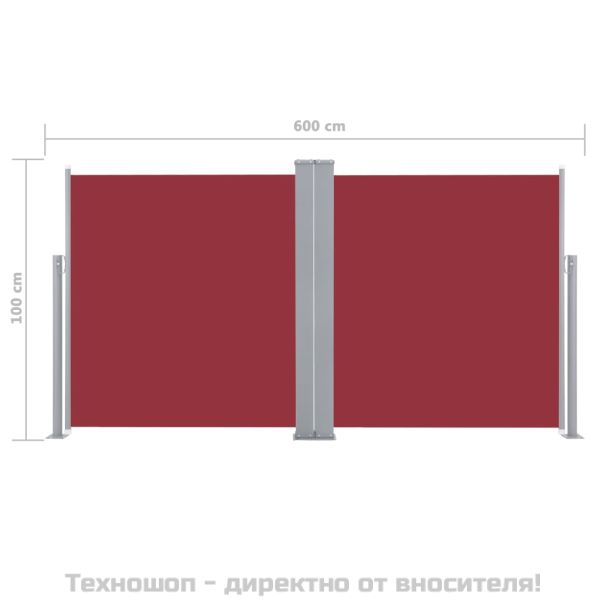 Прибираща се странична тента, червена, 100x600 см
