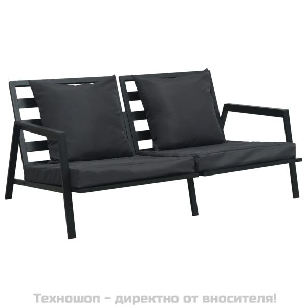 Градински комплект с възглавници, 5 части, алуминий, тъмносив