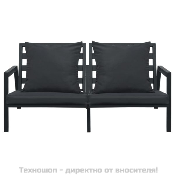 Градински комплект с възглавници, 5 части, алуминий, тъмносив