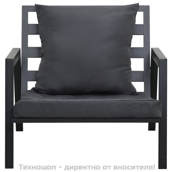 Градински комплект с възглавници, 5 части, алуминий, тъмносив