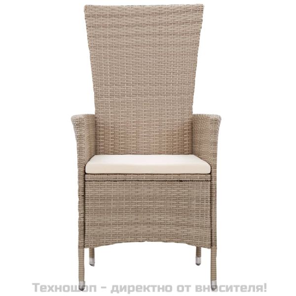 Градински комплект с възглавници, 9 части, бежов полиратан