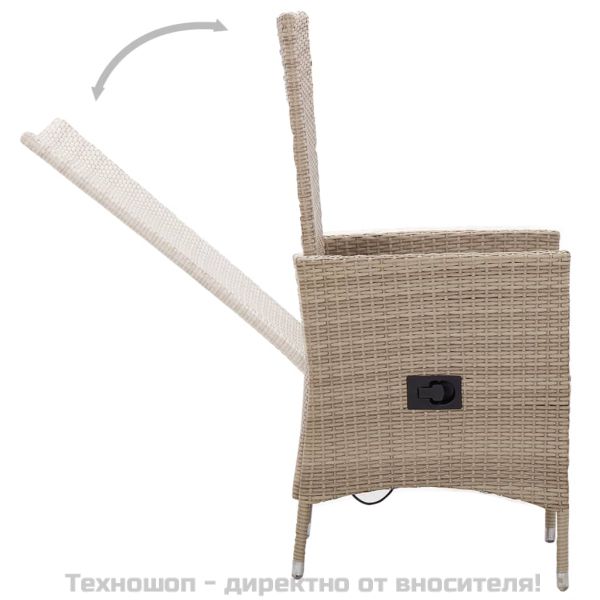 Градински комплект с възглавници, 9 части, бежов полиратан