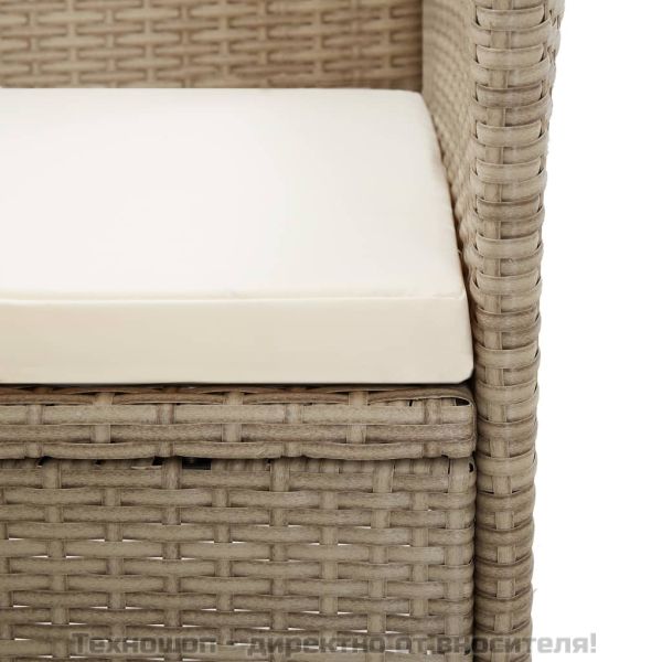 Градински комплект с възглавници, 9 части, бежов полиратан