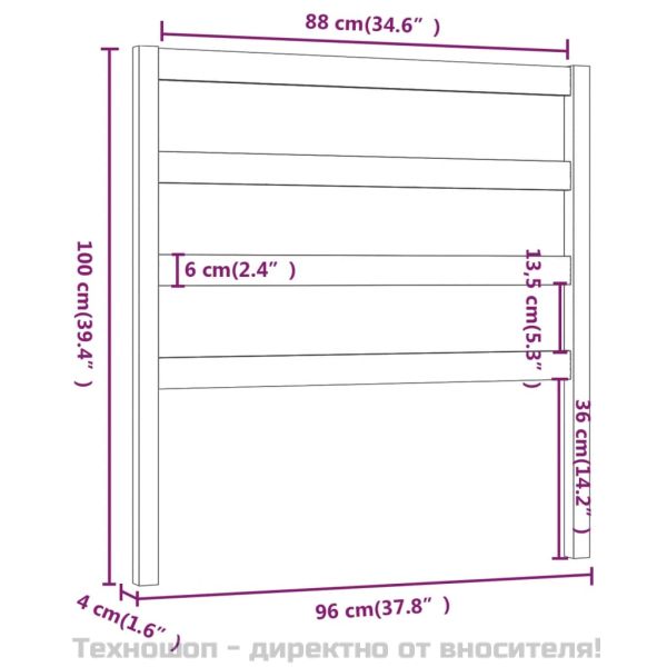 Горна табла за легло, сива, 96x4x100 см, бор масив
