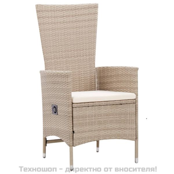 Градински комплект с възглавници, 7 части, бежов полиратан