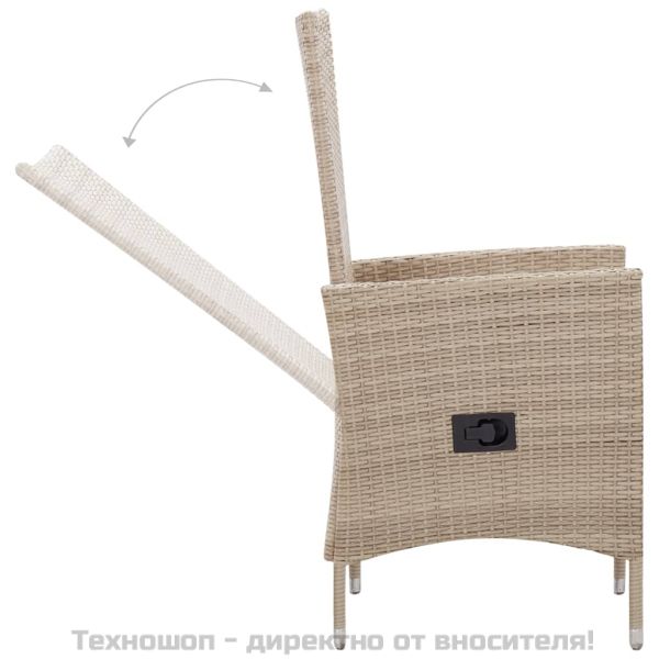 Градински комплект с възглавници, 7 части, бежов полиратан