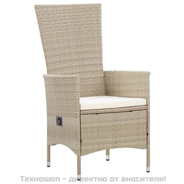 Градински комплект с възглавници, 9 части, бежов полиратан