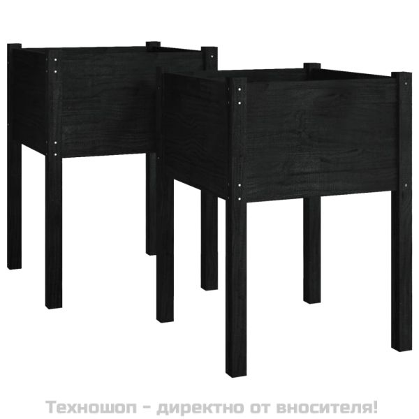 Градински сандъци, 2 бр, черни, 50x50x70 см, бор масив