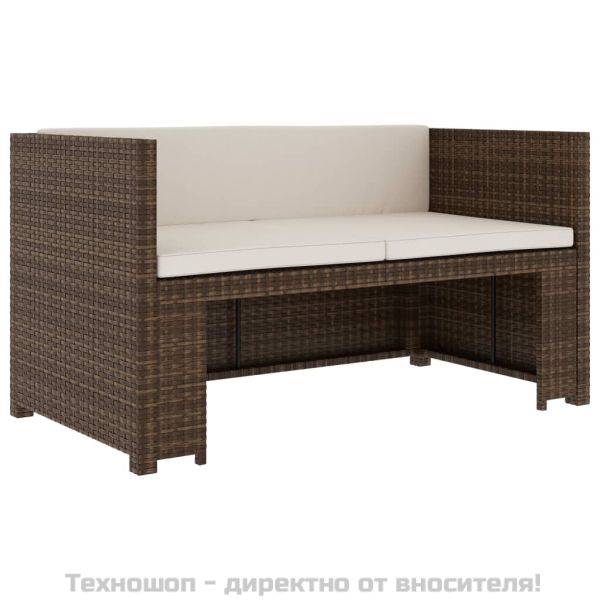 Градински комплект с възглавници, 5 части, кафяв полиратан