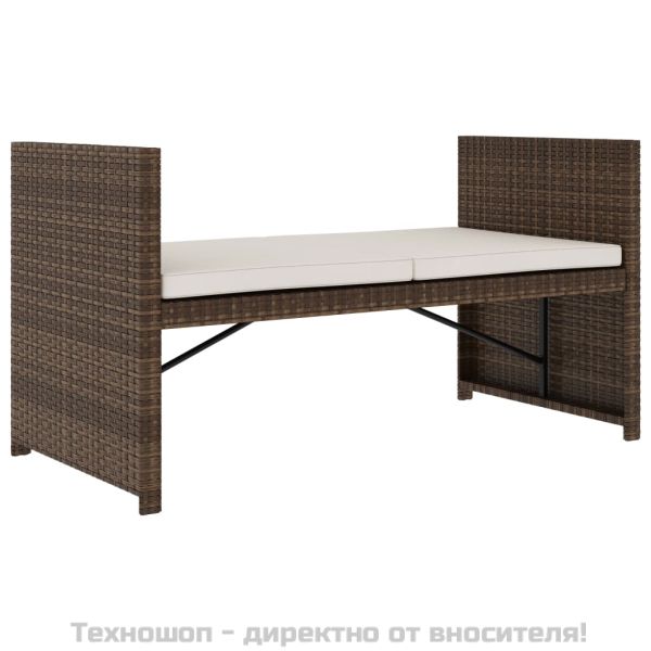 Градински комплект с възглавници, 5 части, кафяв полиратан