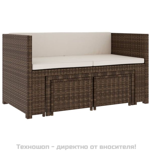 Градински комплект с възглавници, 5 части, кафяв полиратан