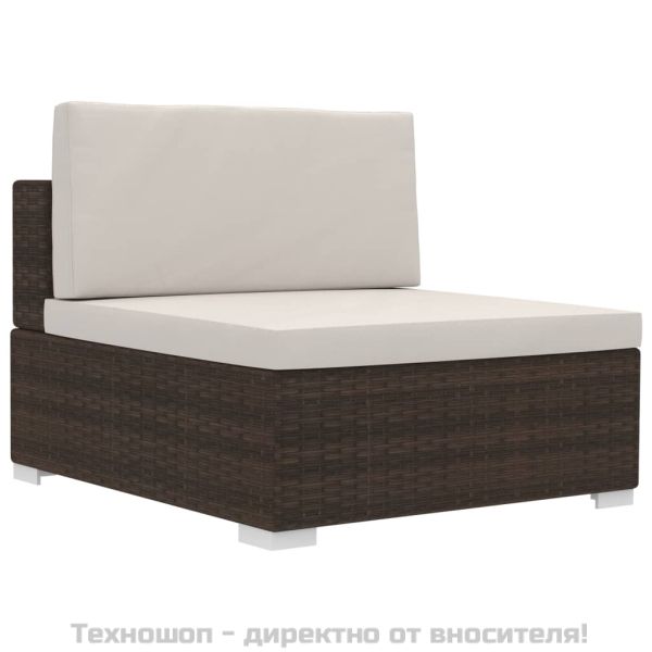 Градински комплект с възглавници, 4 части, кафяв полиратан