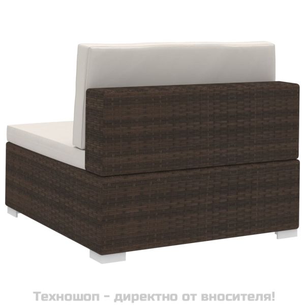 Градински комплект с възглавници, 4 части, кафяв полиратан