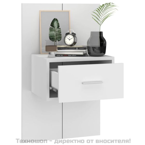Нощно шкафче за стенен монтаж, бял гланц