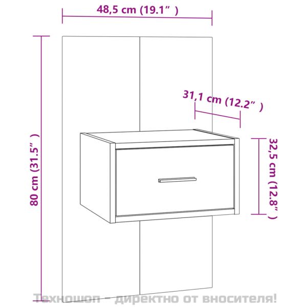 Нощно шкафче за стенен монтаж, бял гланц