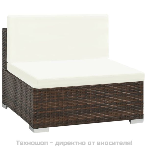 Градински комплект с възглавници, 8 части, кафяв полиратан