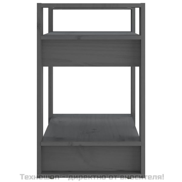 Библиотека/разделител за стая, сива, 60x35x57 см, бор масив