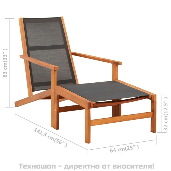 Градински стол с подложка за крака, евкалипт масив и textilene